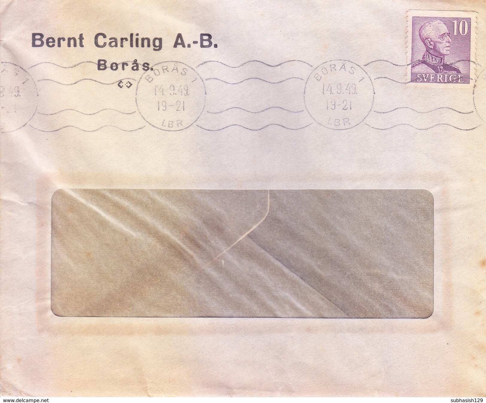 SWEDEN 1949 WINDOW COVER - BERNT CARLING A.-B., BORAS - Lettres & Documents