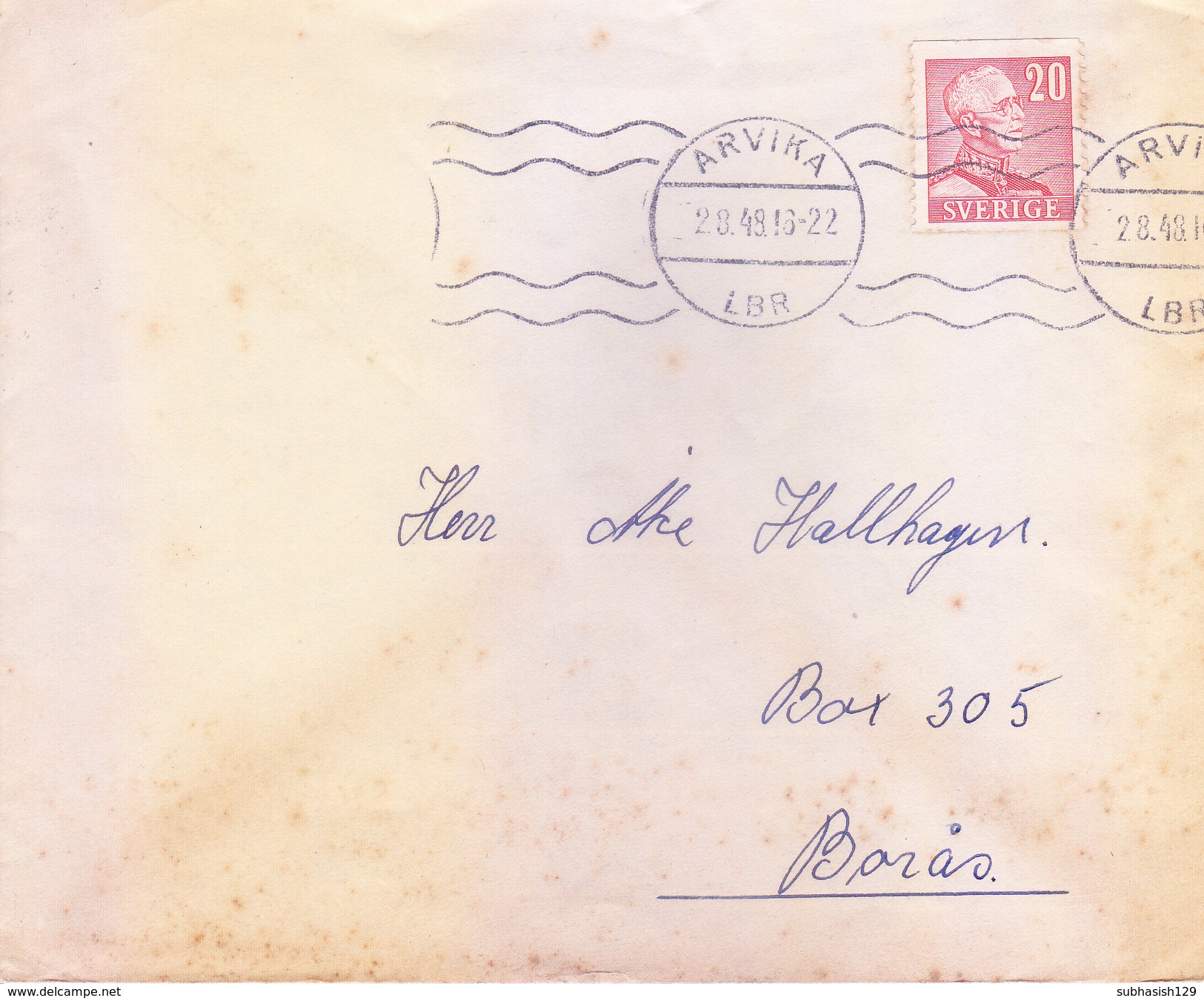 SWEDEN 1948 COMMERCIAL COVER - POSTED FROM ARVIKA FOR BORAS - Lettres & Documents