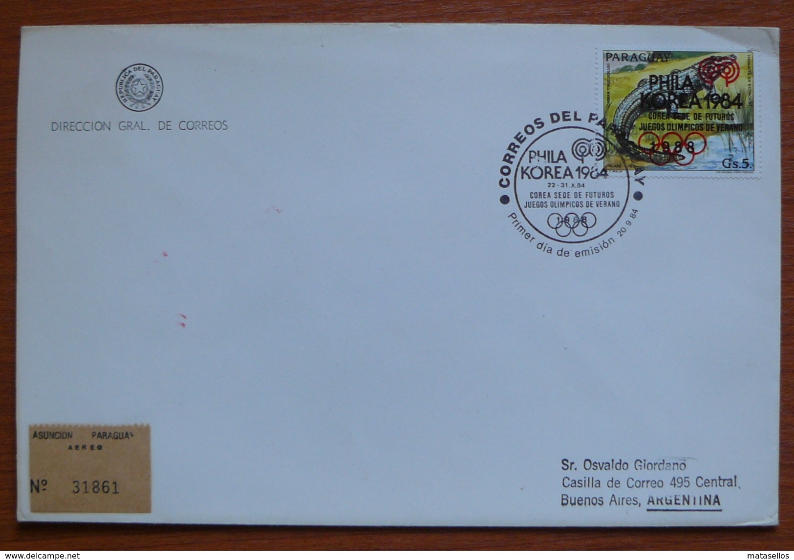 Letter - Cover - Sobre De Paraguay - Olimpiadas Korea 1988 - Paraguay