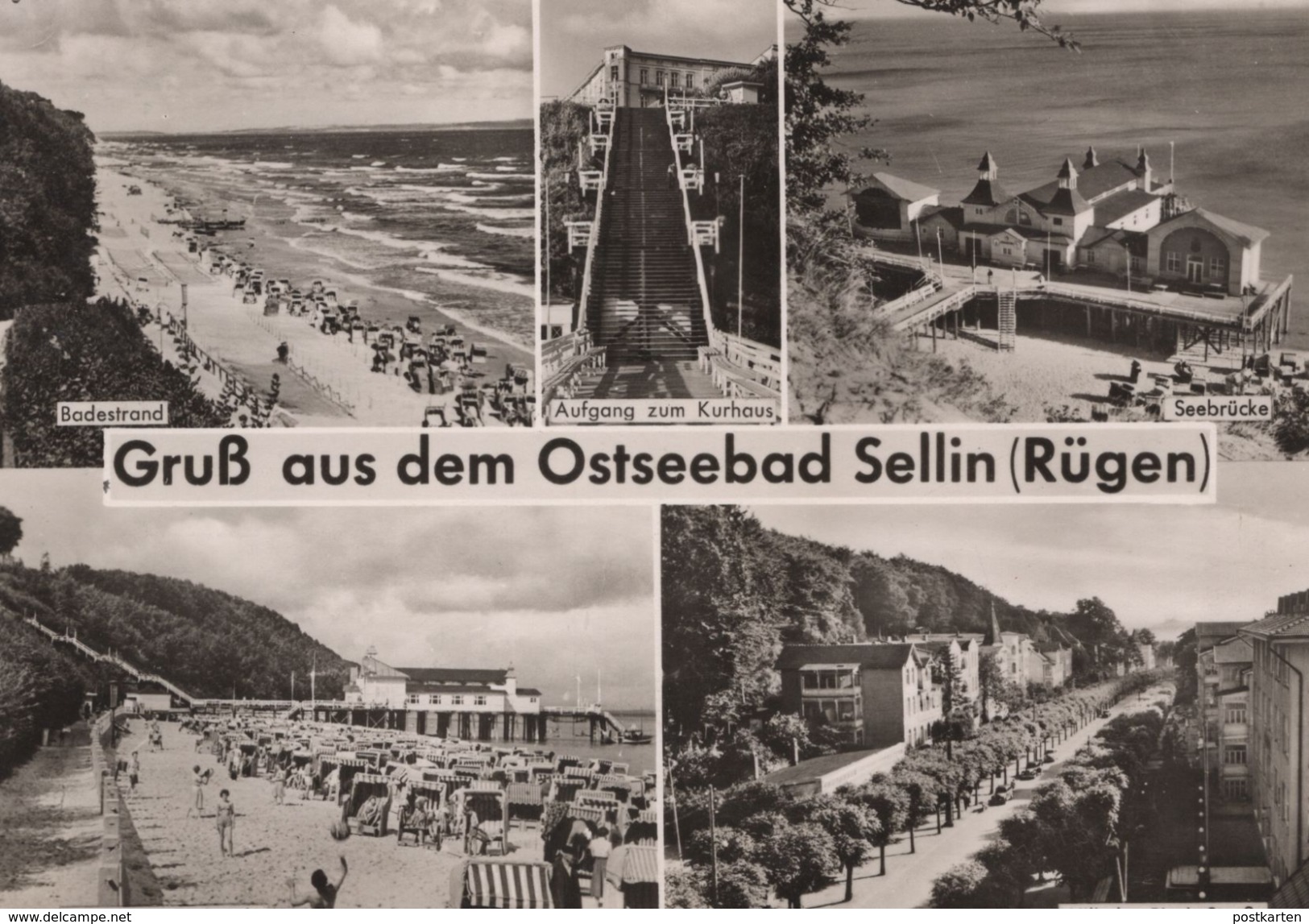 ÄLTERE POSTKARTE GRUSS AUS DEM OSTSEEBAD SELLIN RÜGEN AUFGANG KURHAUS WILHELM-PIECK-STRASSE Ak Ansichtskarte Postcard - Sellin