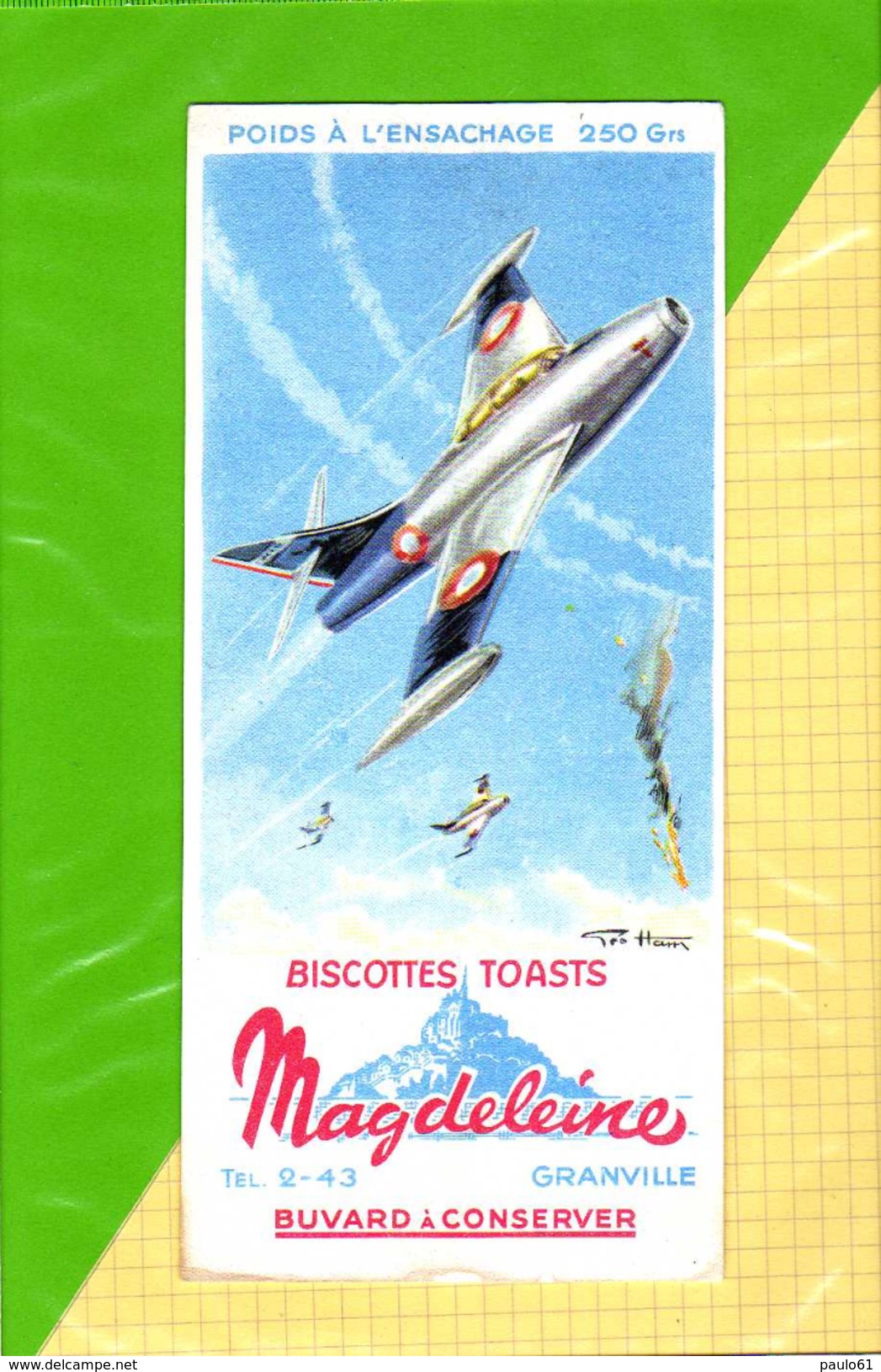 BUVARD : Biscottes Toasts MAGDELEINE  Aviation  Avion De Chasse Signé - Biscottes