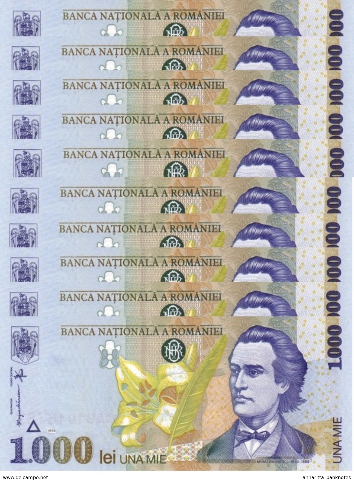 ROMANIA 1000 LEI 1998 P-106 UNC 10 PCS [RO106] - Roemenië