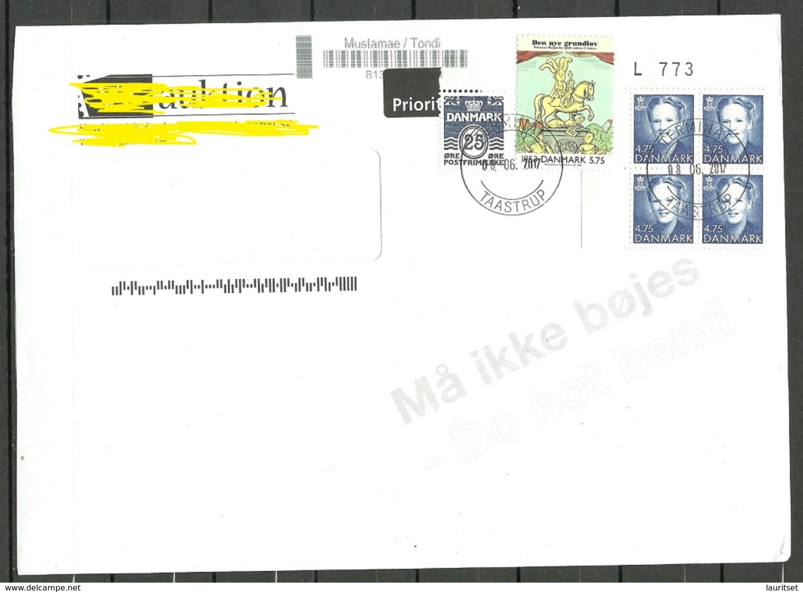 DENMARK Dänemark 2017 Cover To Estonia Queen Margrethe As 4-block Etc - Lettere