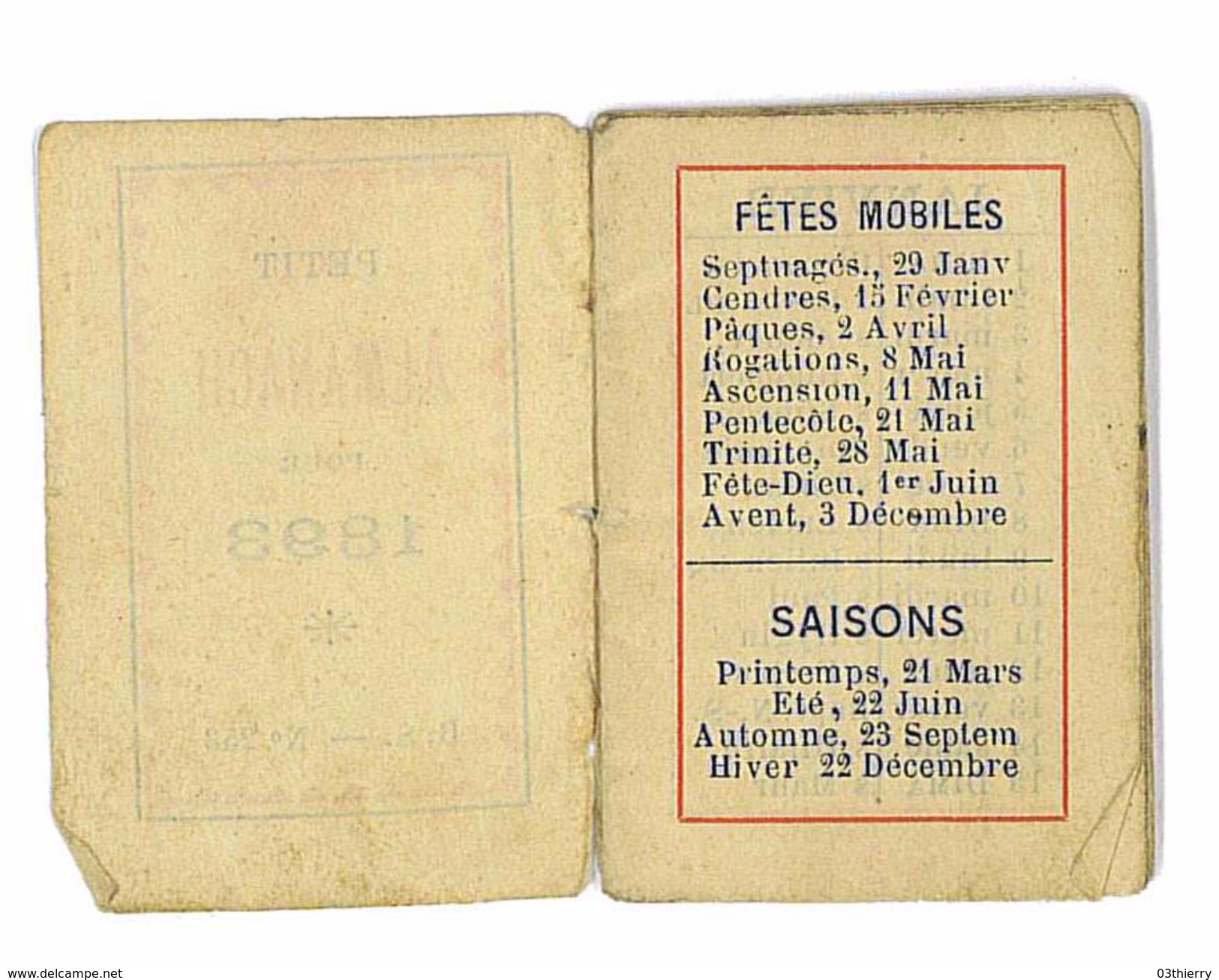 PETIT ALMANACH POUR 1893 - Petit Format : ...-1900