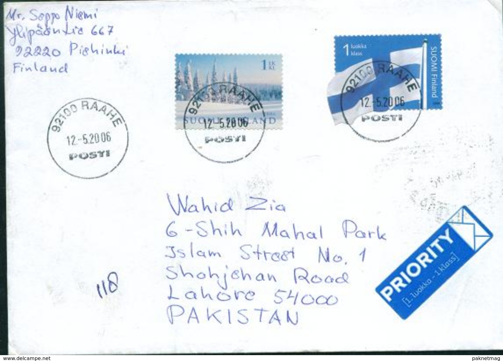 D148- Posted From Finland To Pakistan. Flag - Other & Unclassified