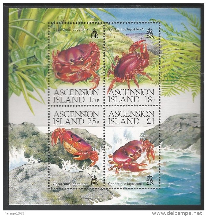 1989 Ascension Land Crabs Crustacean Complete Souvenir Sheet MNH - Ascension