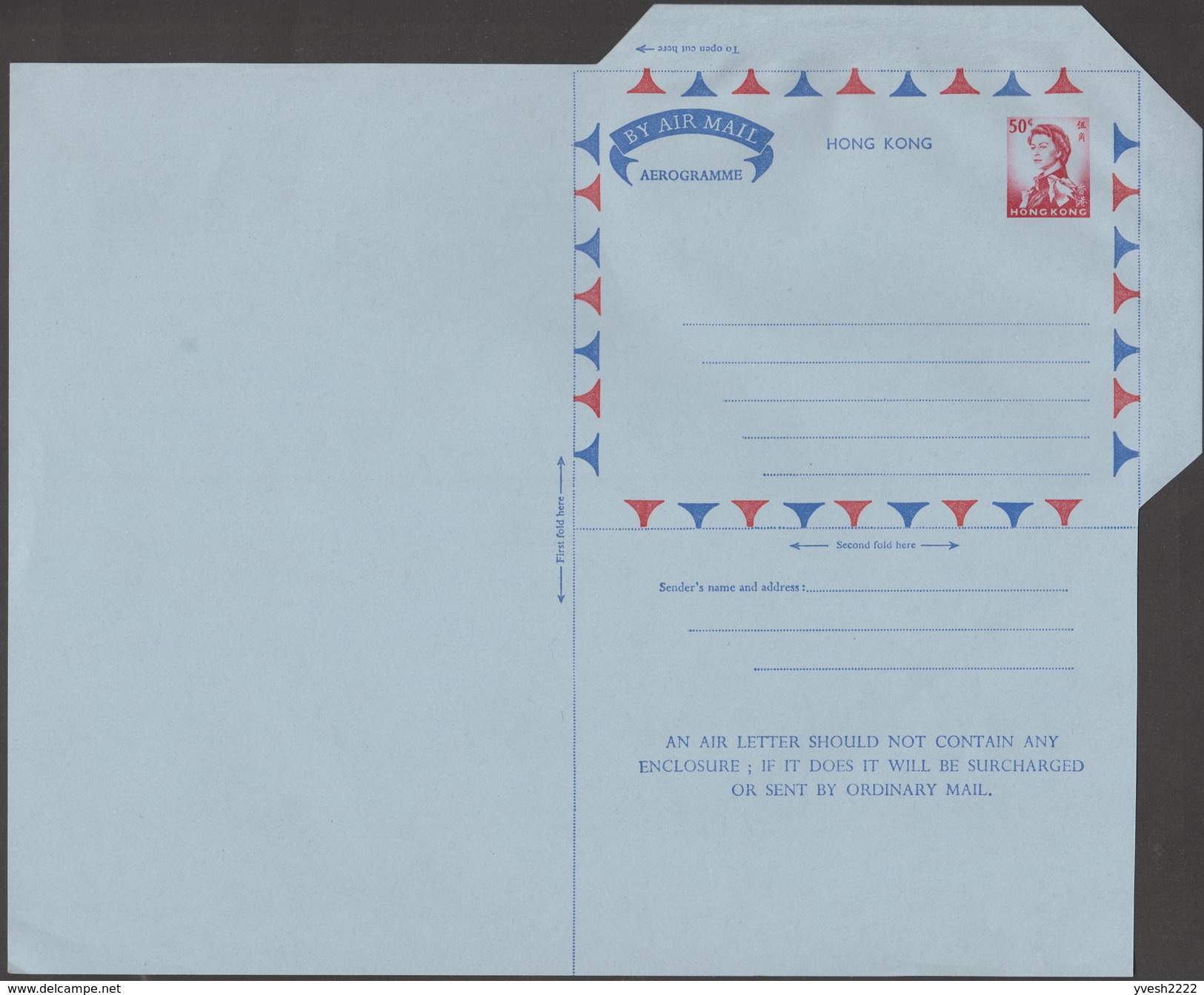 Hong Kong 1965. 2 Aérogrammes à 50 C Elizabeth II. Inscriptions Grasses (voyagé) Et Maigres (neuf) - Enteros Postales