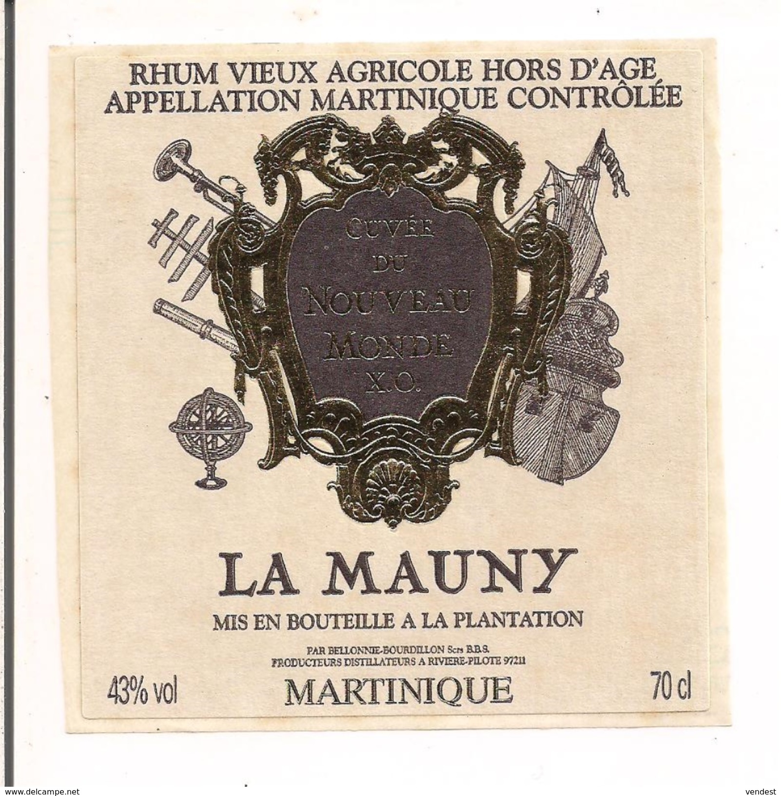 Etiquette  RHUM Vieux  Agricole  Hors D'âge - La Mauny - Cuvée Du Nouveau Monde X.O - 43°70cl - MARTINIQUE  - - Rhum