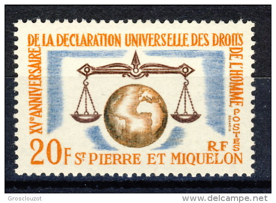 S. Pierre Et Miquelon 1963 N. 370 Fr. 20 Diritti Dell'uomo MNH Catalogo € 8,10 - Nuovi