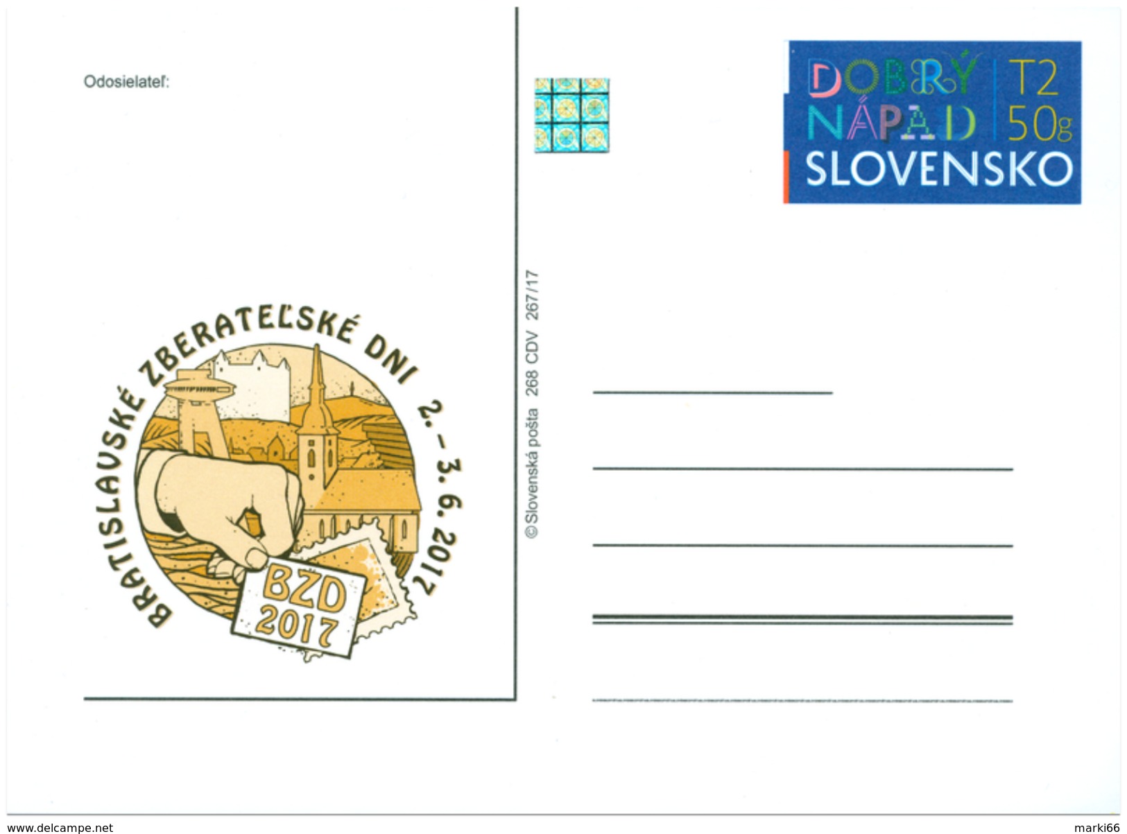 Slovakia - 2017 - Bratislava Collector Days 2017 - Postcard With Original Stamp And Hologram - Postales