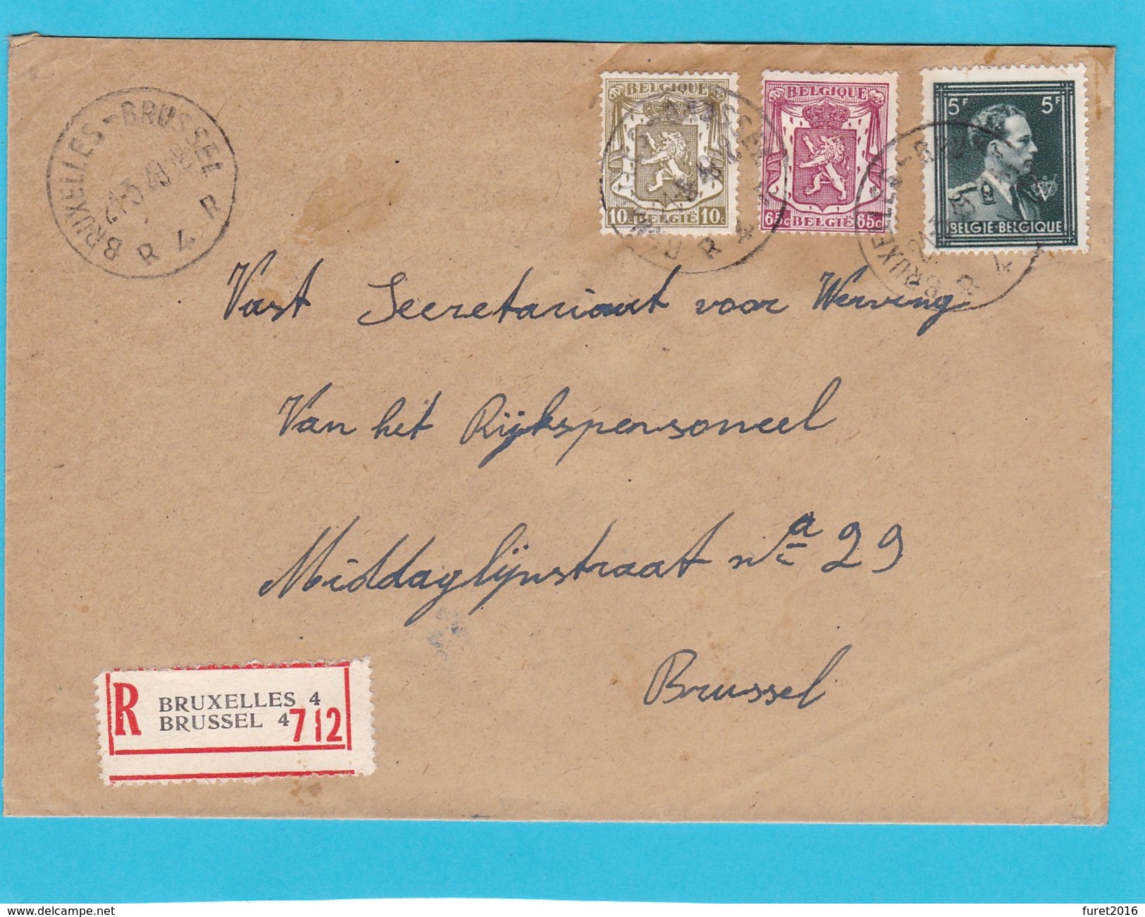 N° 696 + Petit Sceau / Enveloppe En Recommandé De BXL 4 - 1934-1935 Leopold III