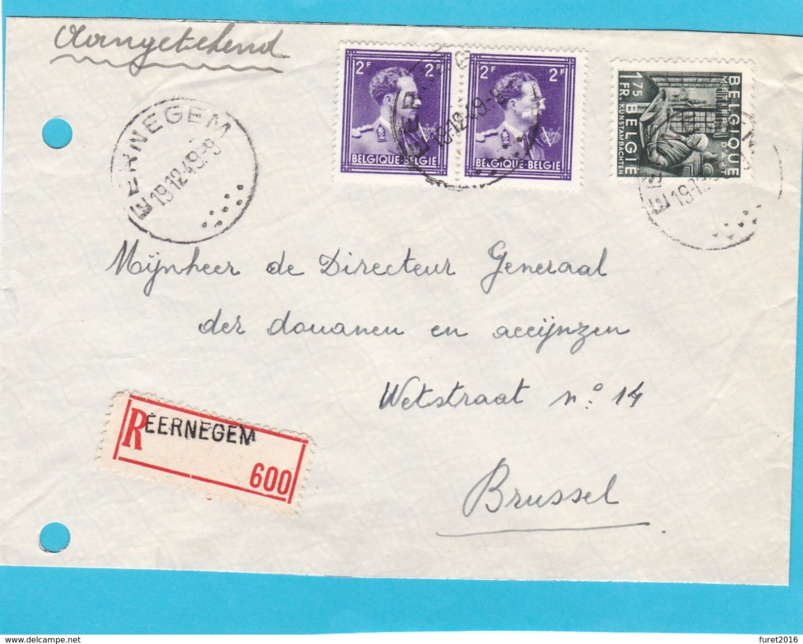 N° 693 + Exportation / Enveloppe En Recommandé De EERNEGEM - 1934-1935 Léopold III