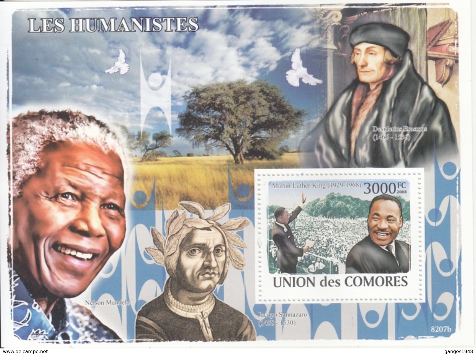 Comores 2008  Martin Luther King  &  Nelson Mandela  MNH  Miniature Sheet  # 93421 - Martin Luther King