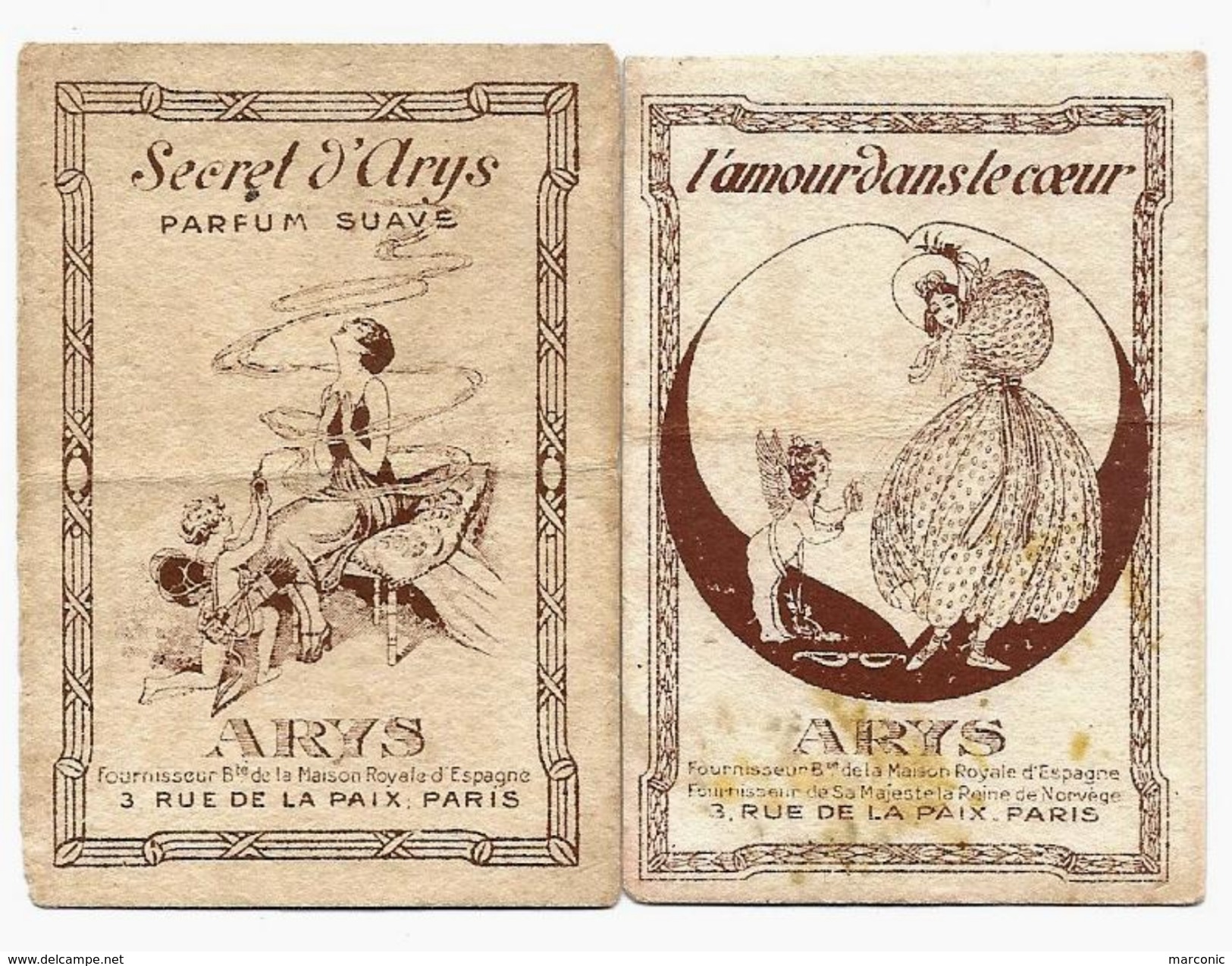 LOT 2 Cartes Parfumées - Parfum ARYS - Secret D'Arys, L'Amour Dans Le Coeur - Vintage (until 1960)