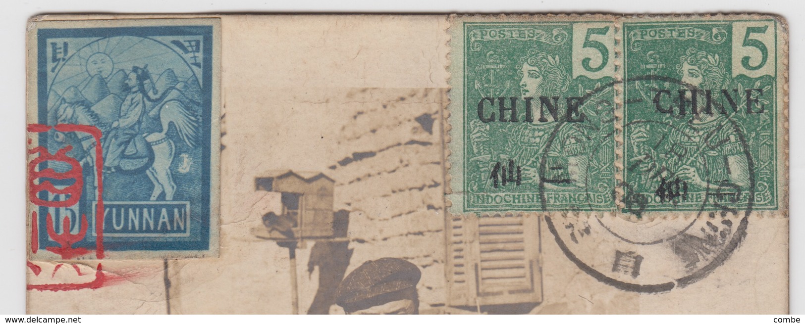 RARE CHINA YUNNAN STAMP ON POSTCARD-PHOTOGRAPHY. MONG-TSEU CHINE 18 DEC 1906. BACK: RED STAMP + TIEN-TSIN + SHANGAI 7144 - Lettres & Documents