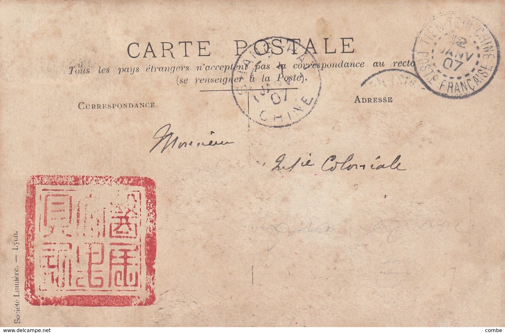 RARE CHINA YUNNAN STAMP ON POSTCARD-PHOTOGRAPHY. MONG-TSEU CHINE 18 DEC 1906. BACK: RED STAMP + TIEN-TSIN + SHANGAI 7144 - Brieven En Documenten