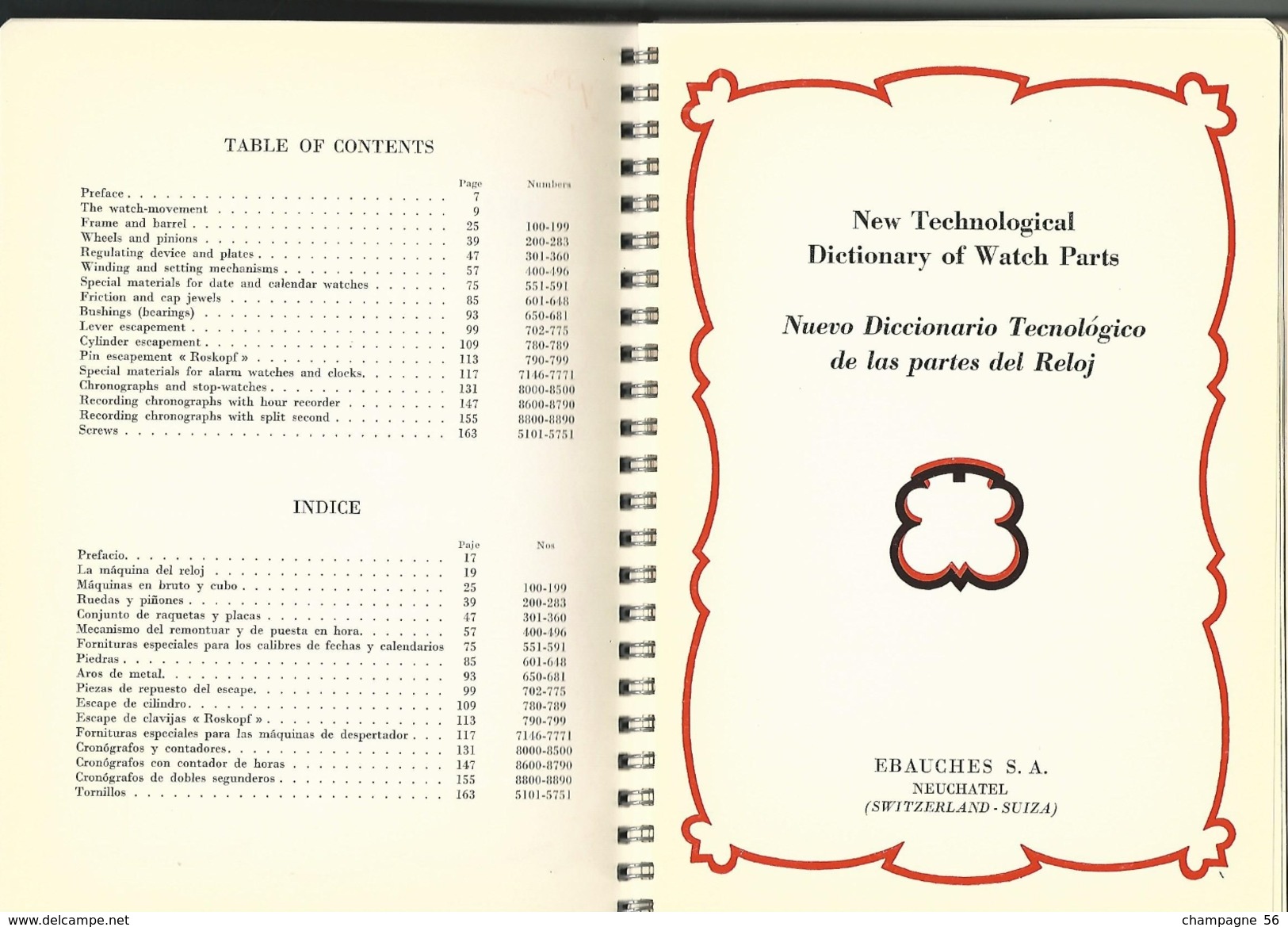 1948  OFFICIAL DICTIONARY  SWITZERLAND TECHNOLOGICAL DESSIN PIECES ÉBAUCHES S.A.MONTRES REFERENCES 168 PAGES - Montres Anciennes