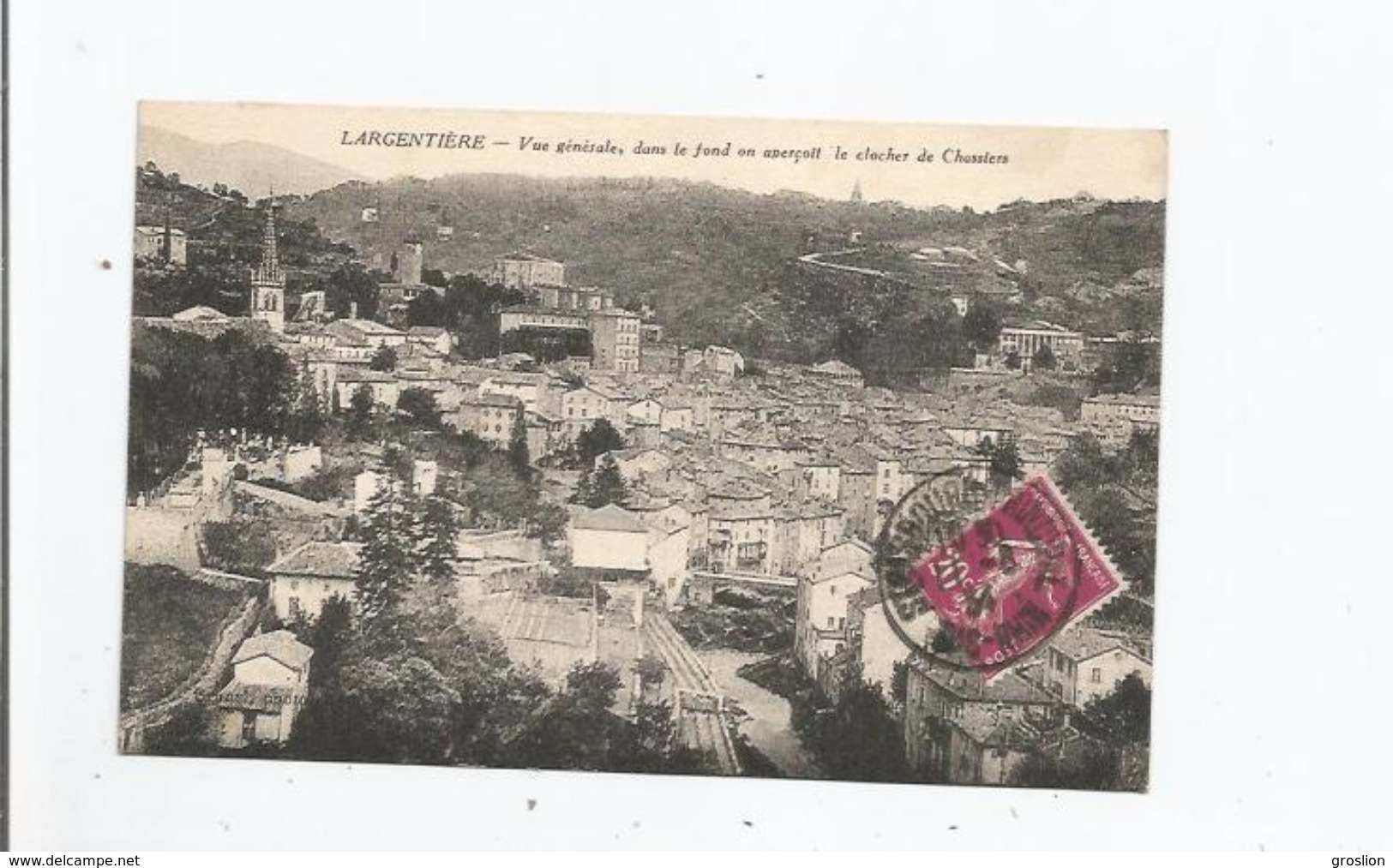 LARGENTIERE (ARDECHE) VUE GENERALE DANS LE FOND ON APERCOIT LE CLOCHER DE CHASSIERS 1934 - Largentiere