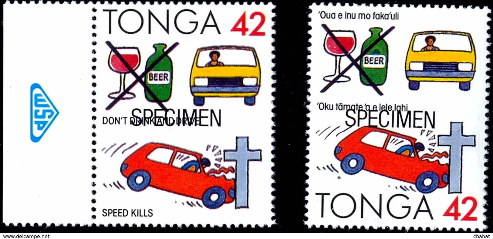 ROAD SAFETY-DON'T DRINK AND DRIVE-2 DIFF-SPECIMEN-TONGA-MNH-H1-310 - Other (Earth)