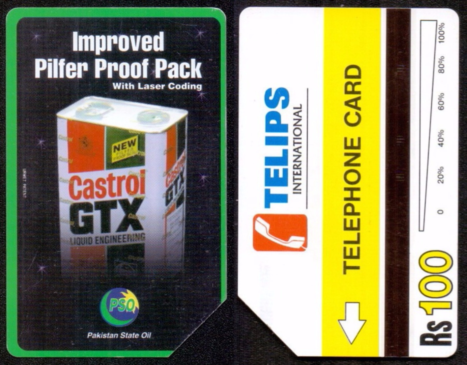 (488) Pakistan Telips Rs. 100 Castrol GTX Oil Urmet Used Phonecard - Oil