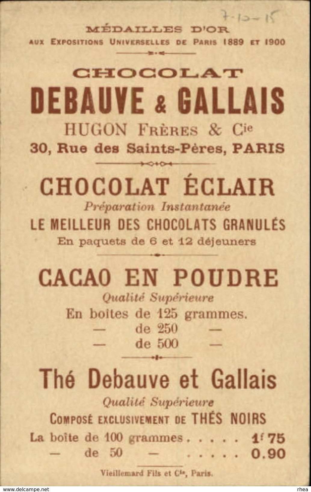 CHROMOS - Pub Pour Chocolat DEBAUVE & GALLAIS - Objet à Chercher - - Otros & Sin Clasificación