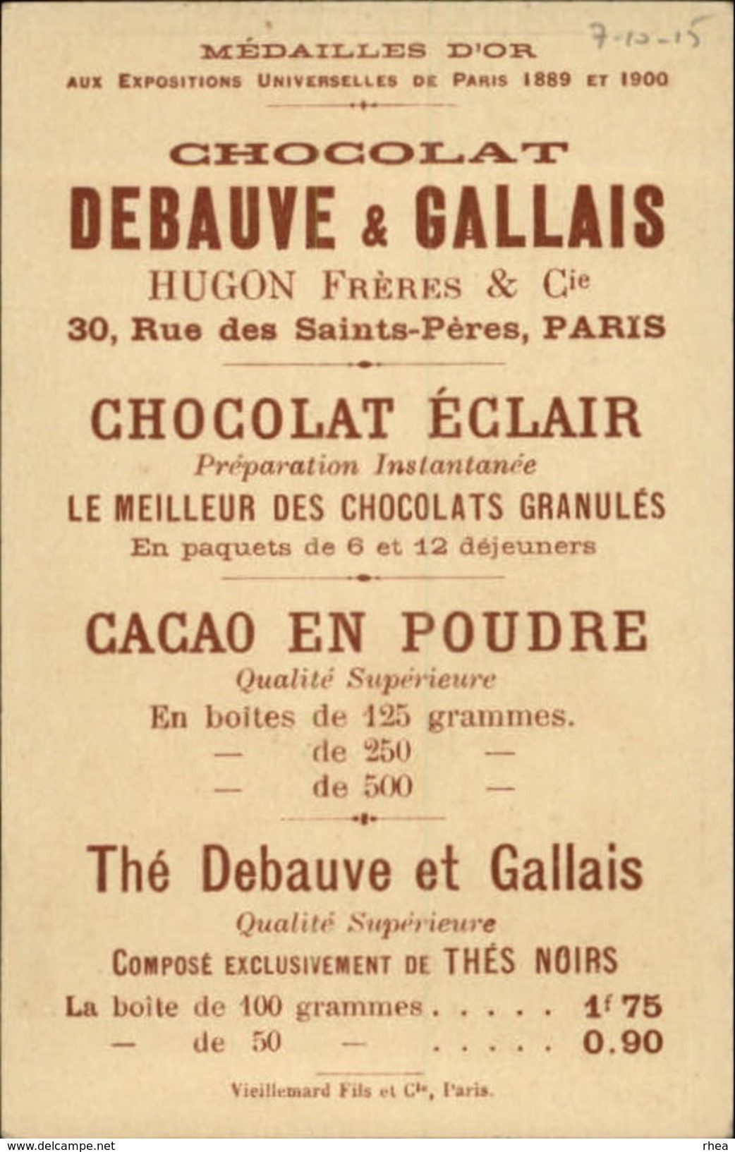 CHROMOS - Pub Pour Chocolat DEBAUVE & GALLAIS - Objet à Chercher - - Autres & Non Classés