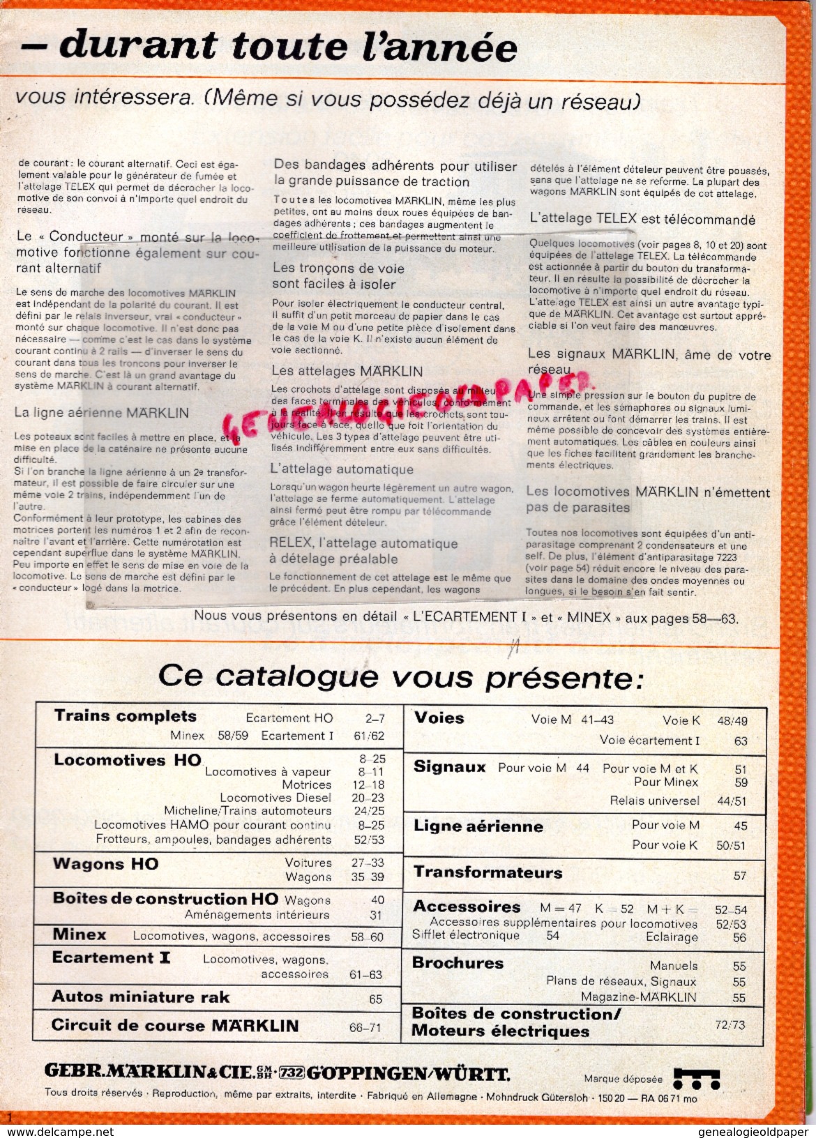 CATALOGUE JOUETS MARKLIN-GARE TRAIN CHEMINS DE FER- 1971- MOHNDRUCK GUTERSLOH-WAGON LOCOMOTIVE-MINEX-