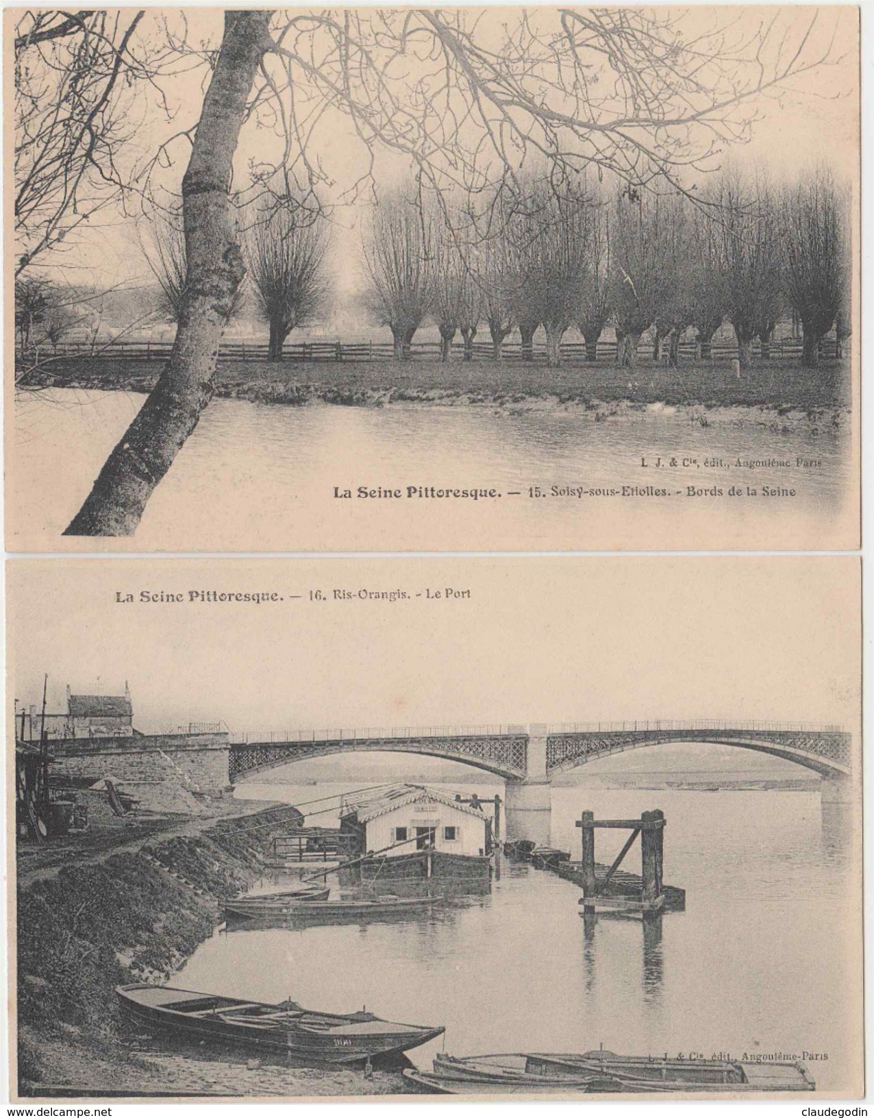 La Seine Pittoresque. 4 CPA Soisy Sous Etiolles, Bords De Seine, Ris Orangis, Le Port, Le Pont, Draveil Bords De Seine. - Autres & Non Classés