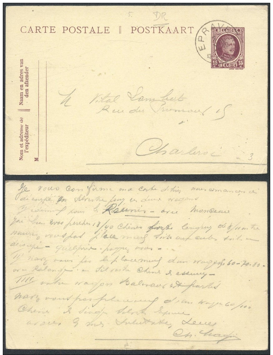 AO916 Entier Relais De Eprave à Charleroi 1924 - Tarjetas 1909-1934