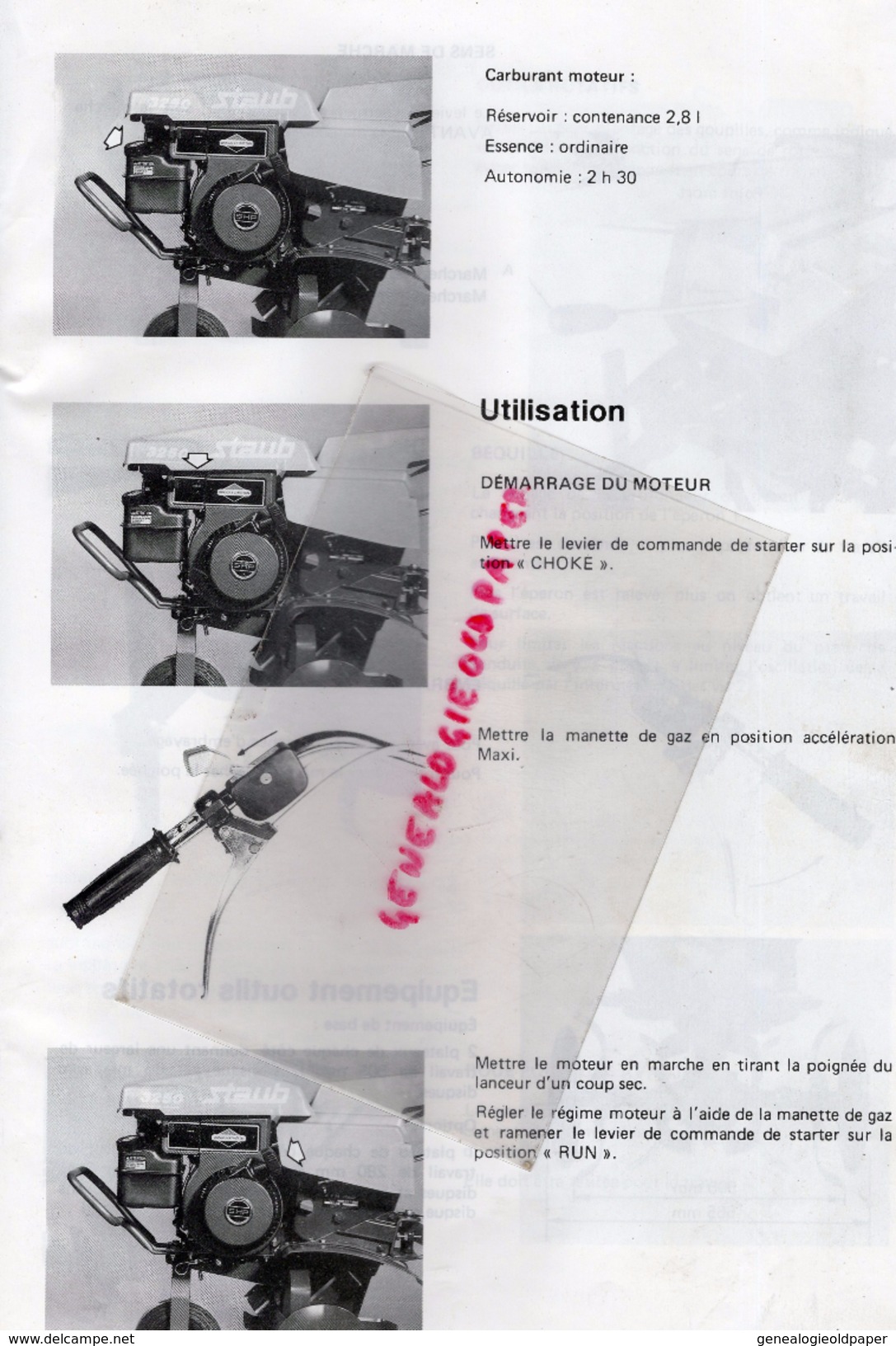 CATALOGUE MOTOCULTEUR - MOTOCULTURE  STAUB 3250- MANUEL UTILISATION- COURBEVOIE- 1989-  MATERIELS AGRICOLES - Historical Documents