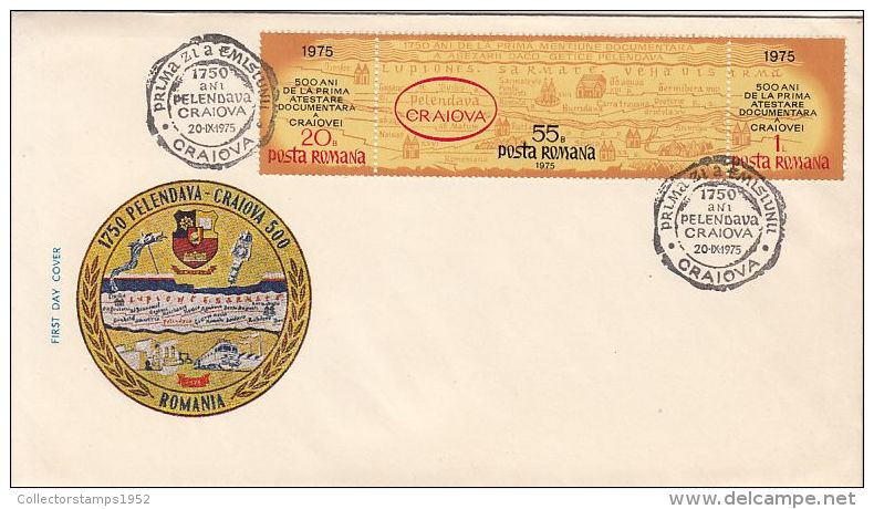 5270FM- CRAIOVA TOWN ANNIVERSARY, PELEDAVA ROMAN TOWN, COVER FDC, 1975, ROMANIA - FDC