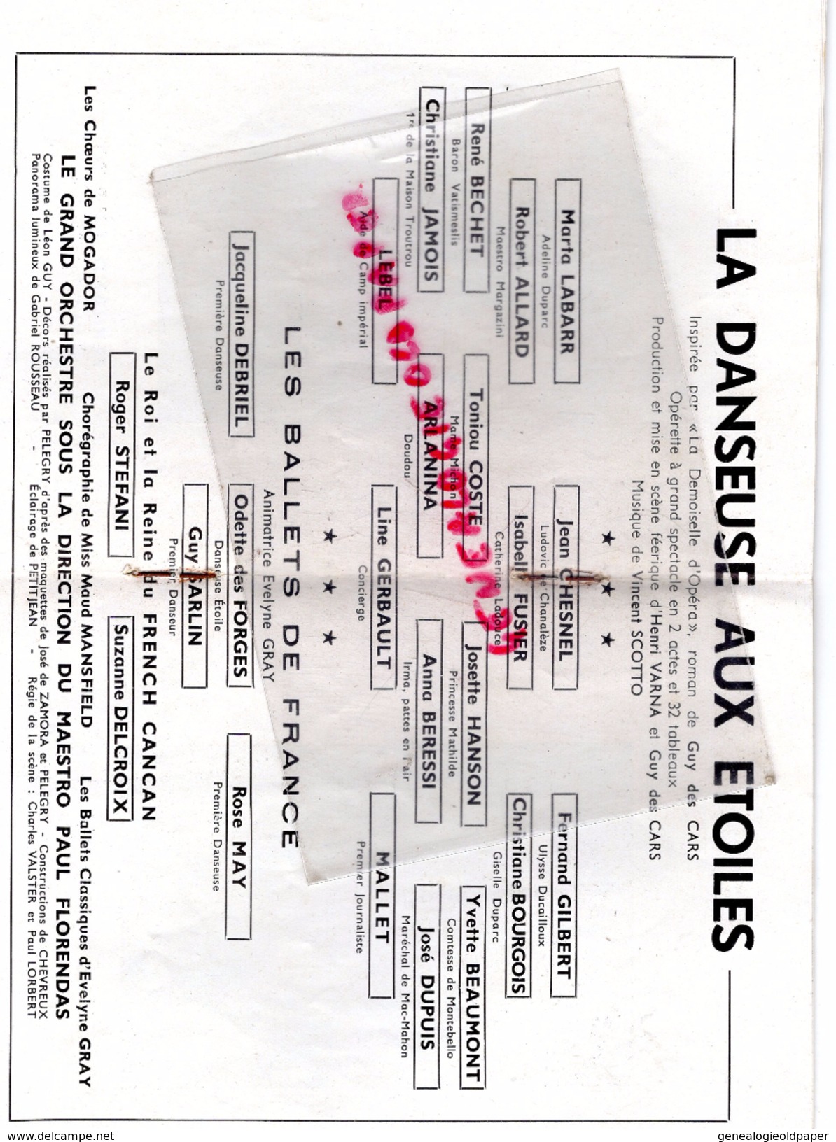 75- PARIS -PROGRAMME THEATRE MOGADOR - LA DANSEUSE AUX ETOILES- HENRI VARNA-VINCENT SCOTTO-MARTA LABARR- CHESNEL-GILBERT - Programas