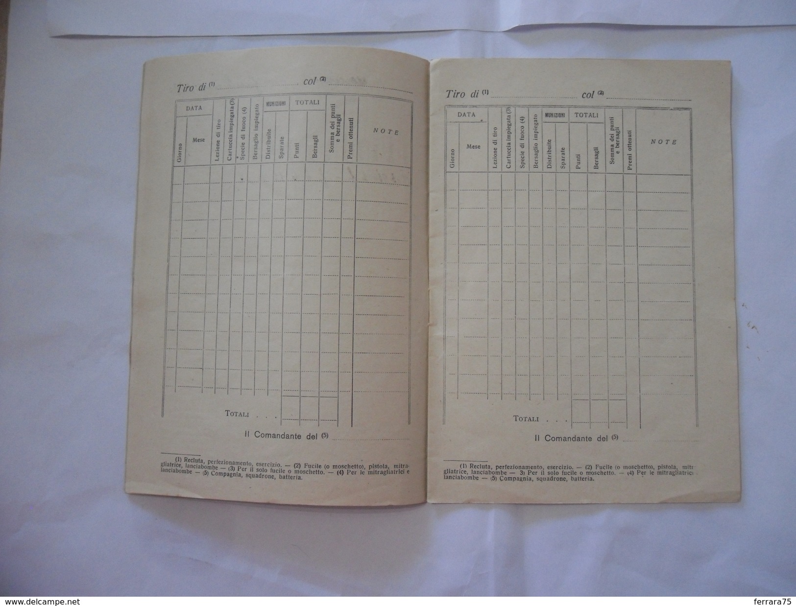 WW2 LIBRETTO DI TIRO 29°REGGIMENTO FANTERIA PISA FRONTE DEL PIAVE A.O. 1936. - Italian