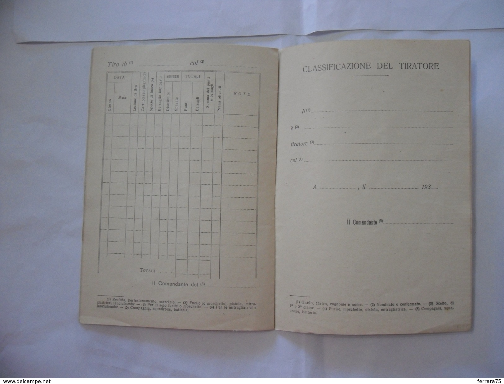 WW2 LIBRETTO DI TIRO 29°REGGIMENTO FANTERIA PISA FRONTE DEL PIAVE A.O. 1936.