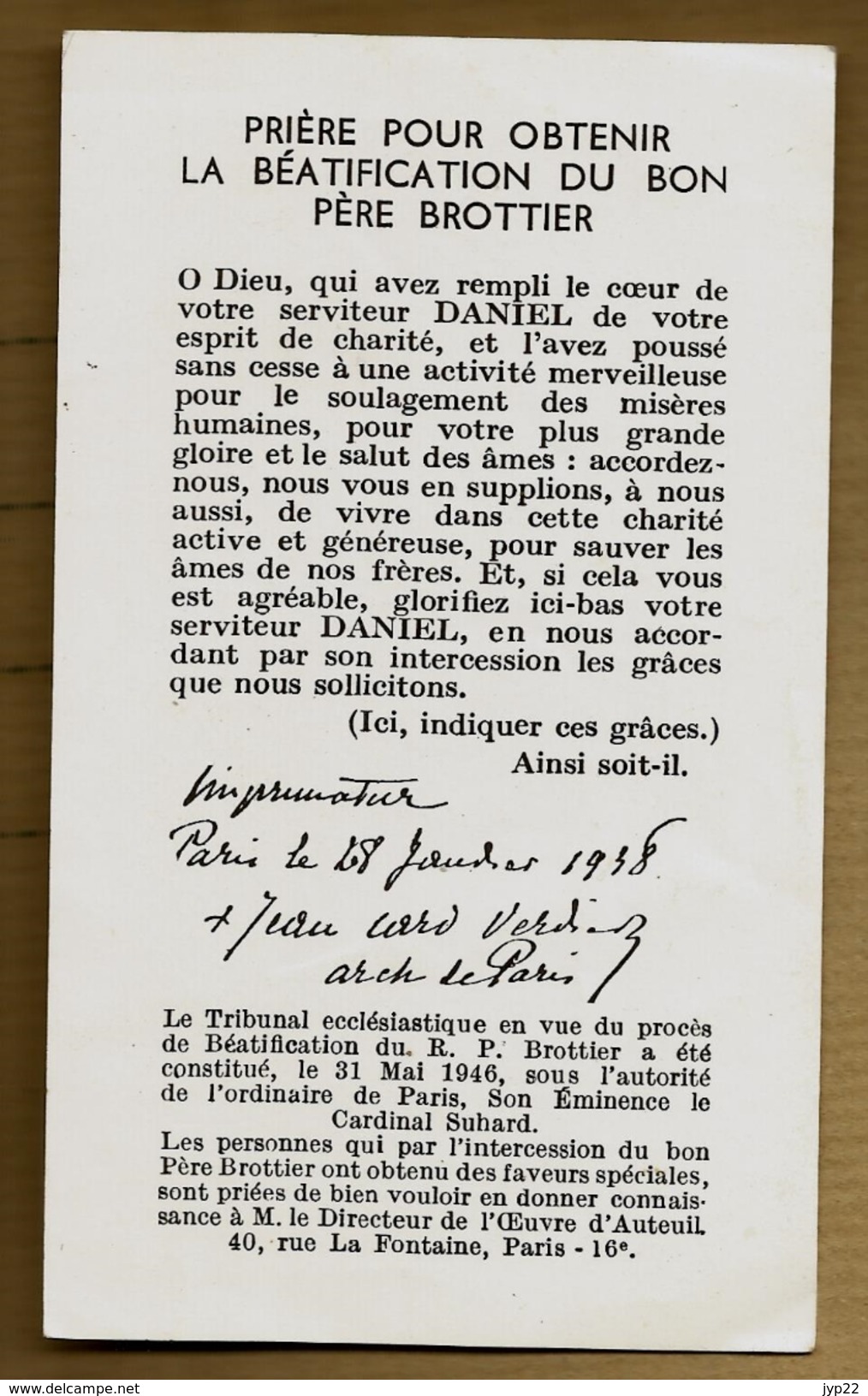 Image Pieuse Holy Card Le Père Daniel Brottier Oeuvre Des Orphelins Apprentis D'Auteuil - Images Religieuses