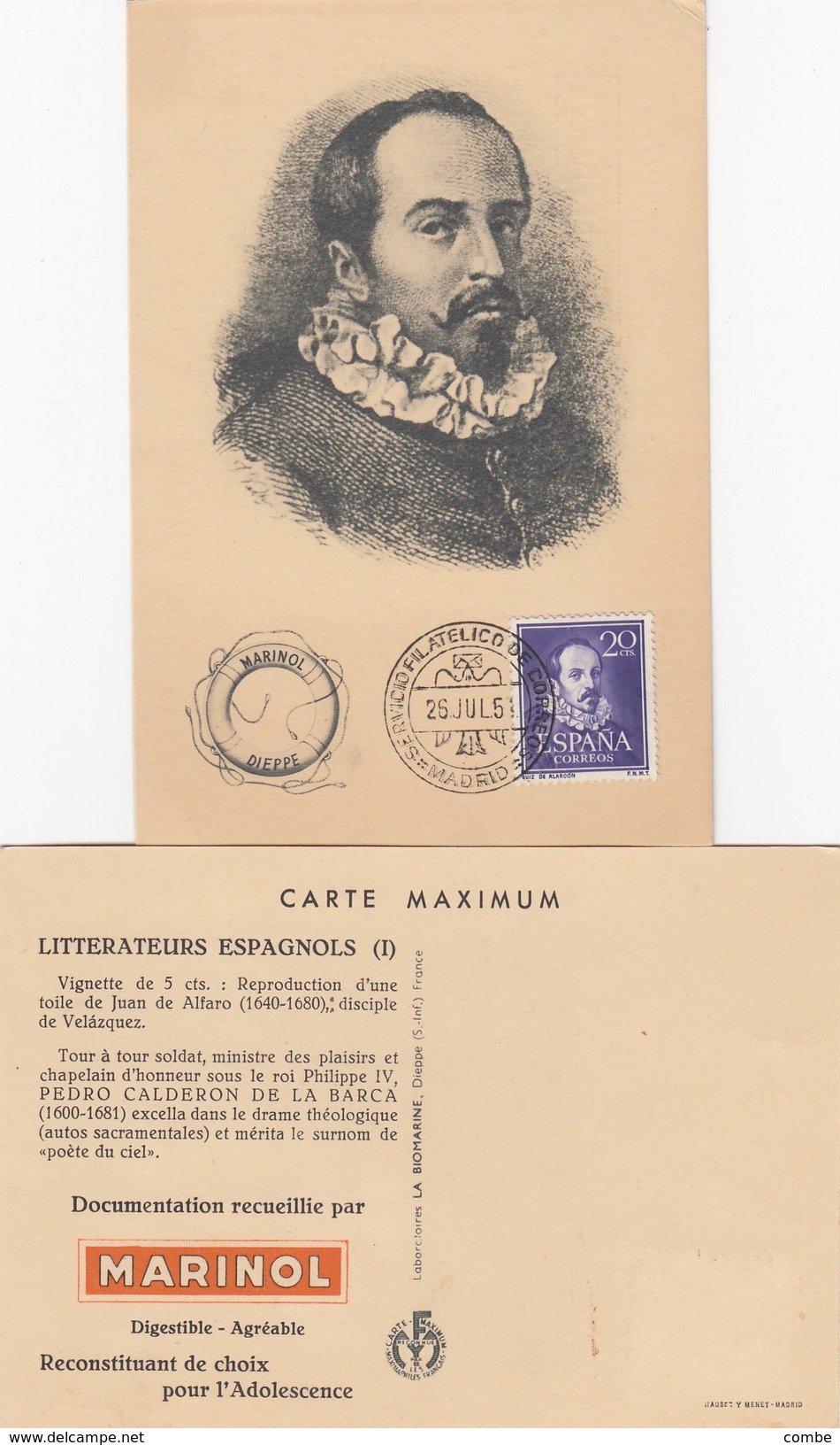 ESPAGNE CARTE MAXIMUM RUIZ DE ALARCON Y MENDOZA.  MARINOL DIEPPE - Maximum Cards