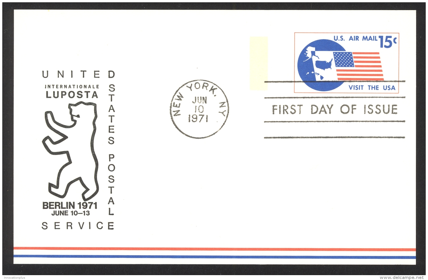 USA Sc# UXC11 (LUPOSTA Cachet) FD Cancel Postal Card (a) (New York NY) 1971 6.10 10c Map - 1961-80