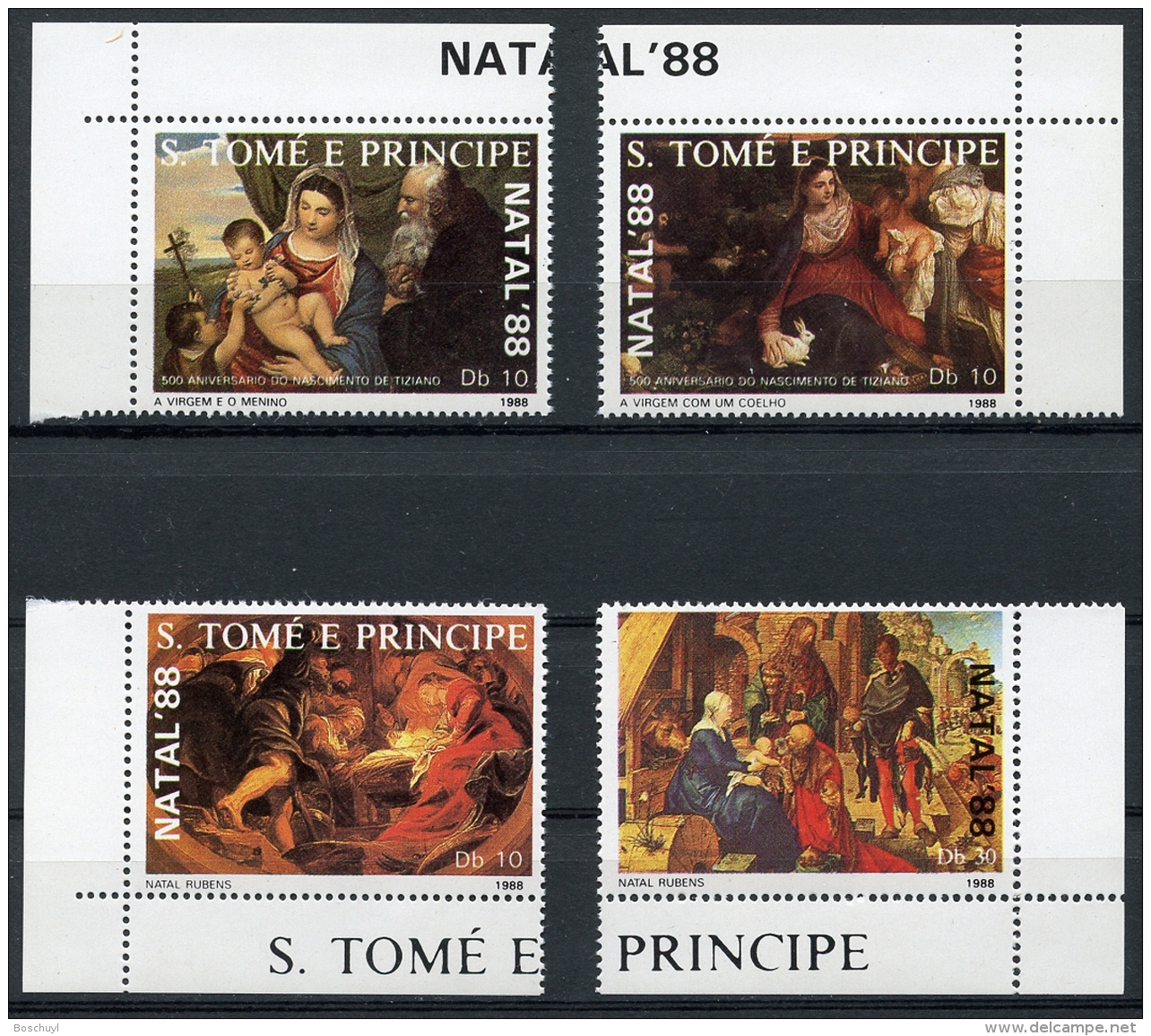 Sao Tome E Principe, 1988, Christmas, Natal, Painting, MNH, Michel 1088-1091 - Sao Tomé E Principe
