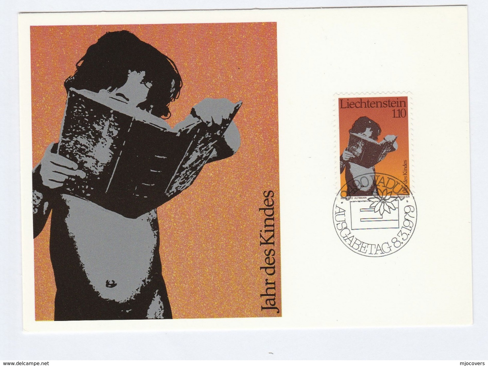 1989 LIECHTENSTEIN FDC Maximum Card  IYC CHILD READING, BOOK  Stamps Cover  Un United Nations - Maximumkarten (MC)