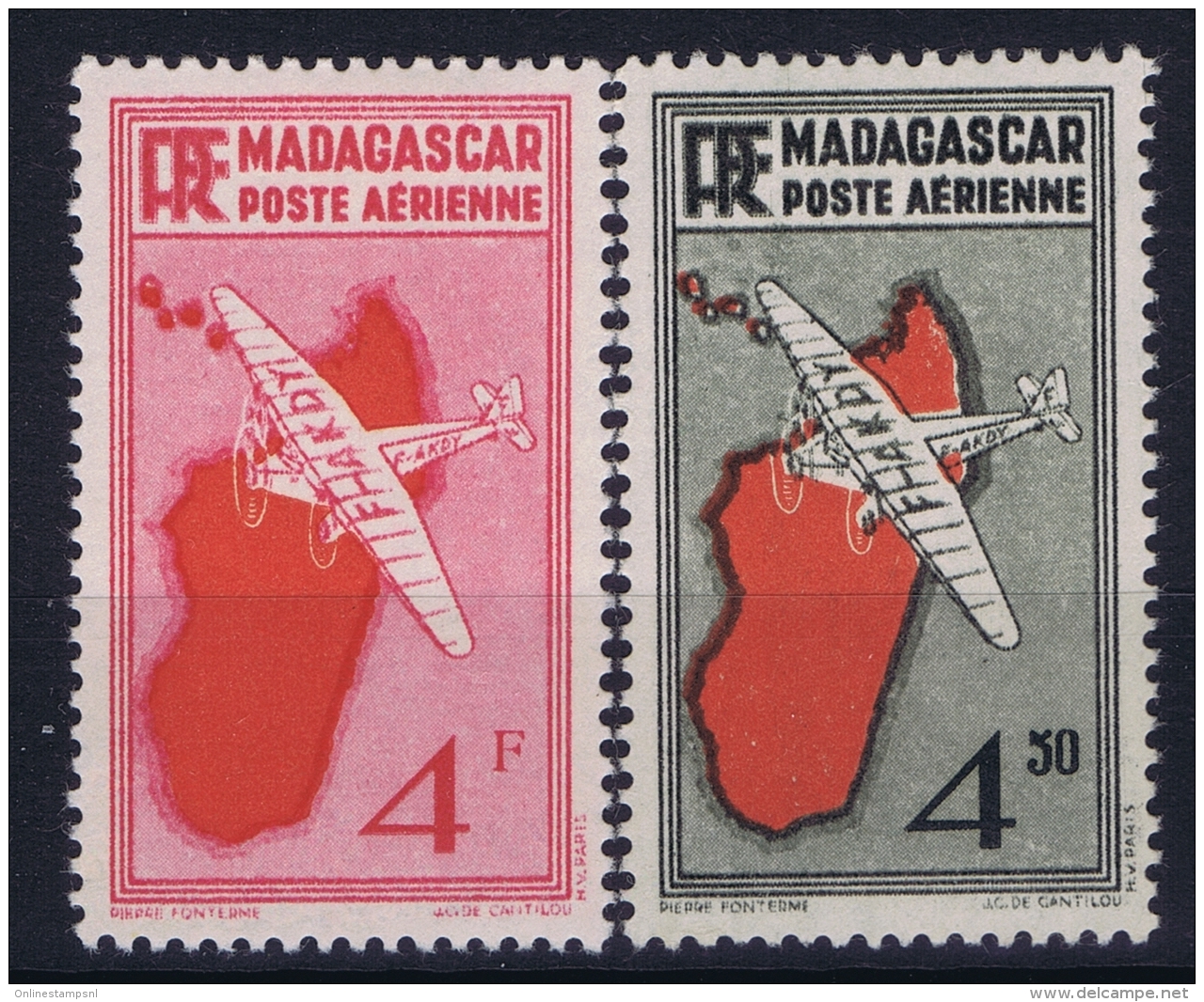 Madagascar Yv AE 6 + 7 MH/* Falz/ Charniere  1935 - Poste Aérienne