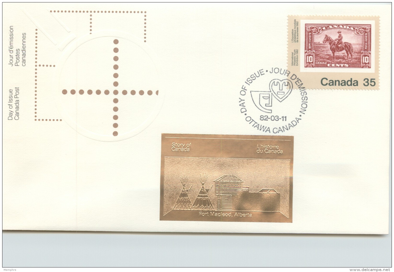 1982  Canada 82, RCMP Stamp On Stamp Sc 911 With Gold Foil Add-on - 1981-1990