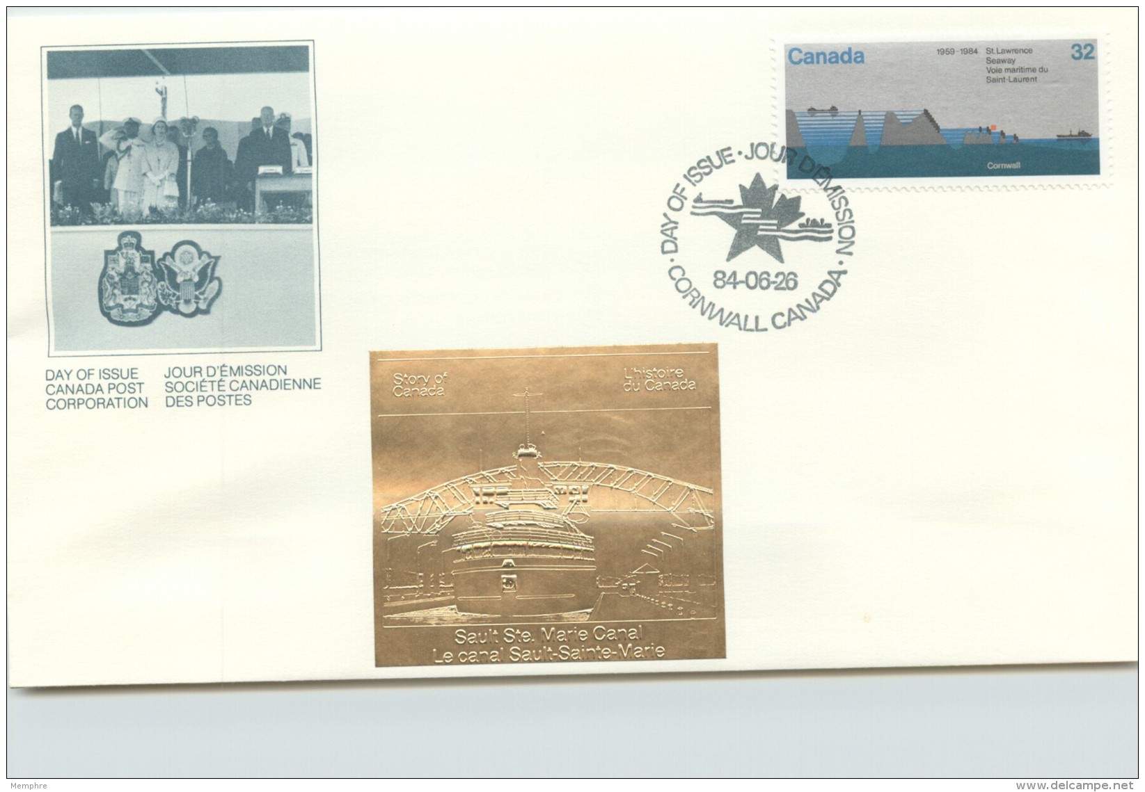 1984  St Lawrence Seaway 25th Ann, Sc 1015  With Gold Foil Add-on - 1981-1990