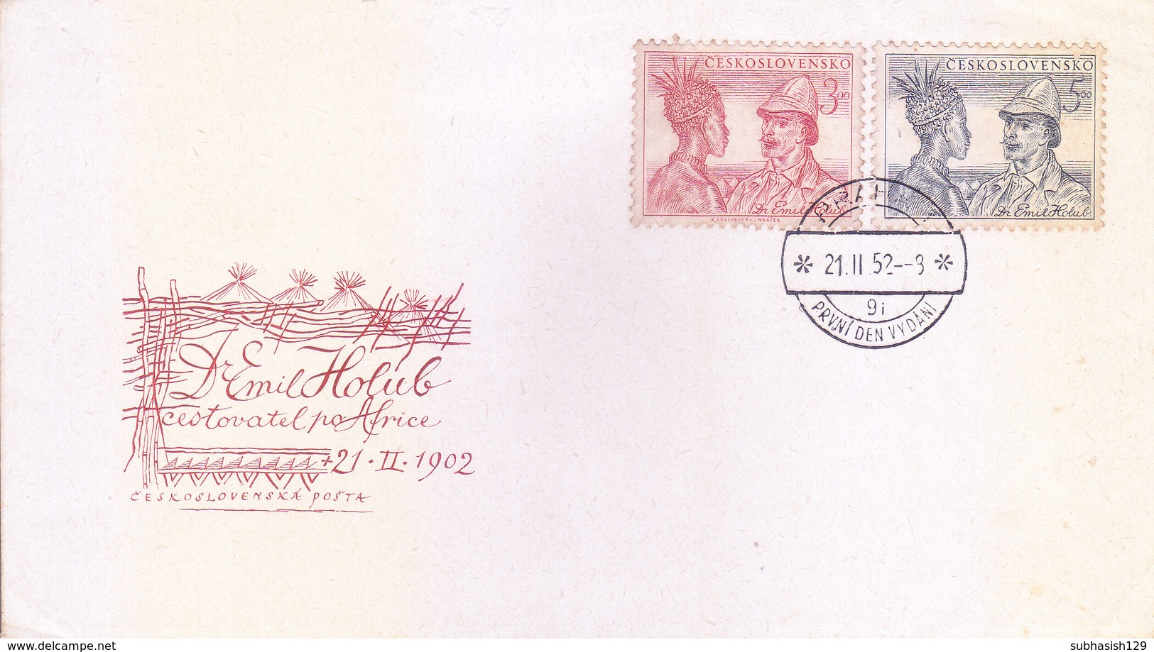 CZECHOSLOVAKIA FIRST DAY COVER 24.11.1952 - DR. EMIL HOLUB - Covers & Documents