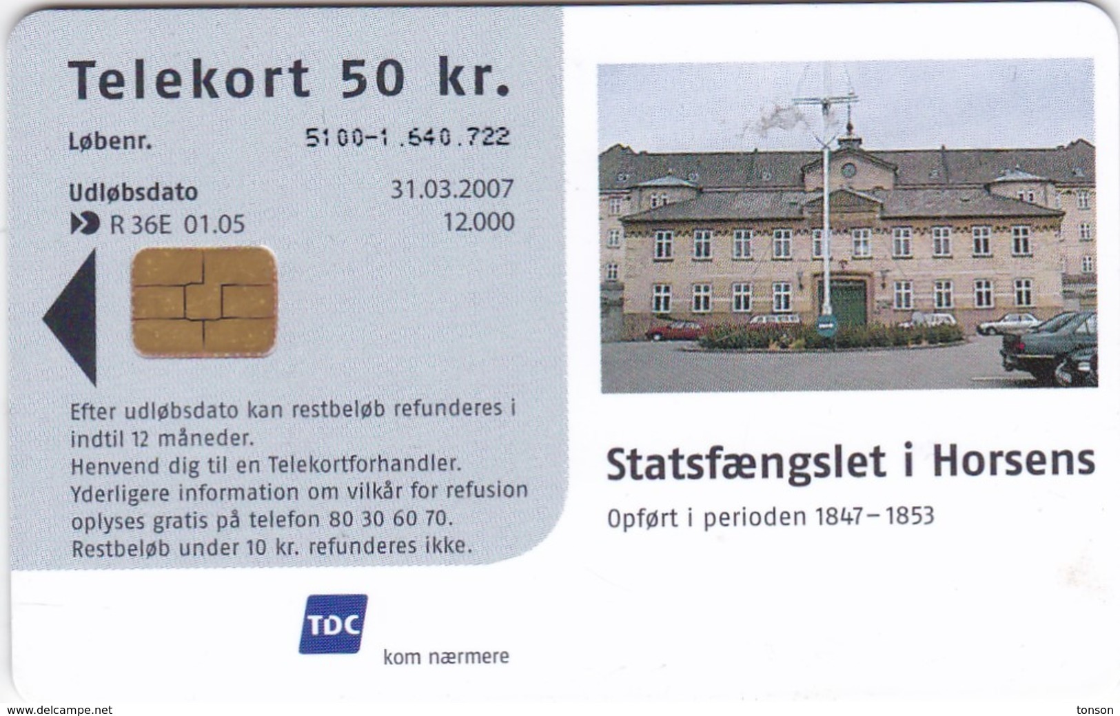 Denmark, R 036E, Prisoncard, Horsens State Prison, Only 12000 Issued, 2 Scans. - Danemark