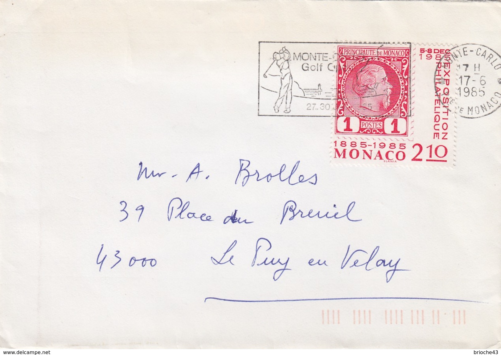 PRINCIPAUTE DE MONACO - LETTRE  MONTE CARLO 17.6.1985 POUR LE PUY EN VELAY FRANCE  / 1 - Briefe U. Dokumente