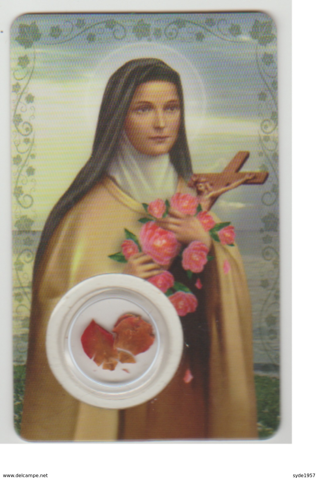 Carte Plastifiée Avec Relique (fleur) Et Prière à Sainte Thérèse - Religion & Esotérisme