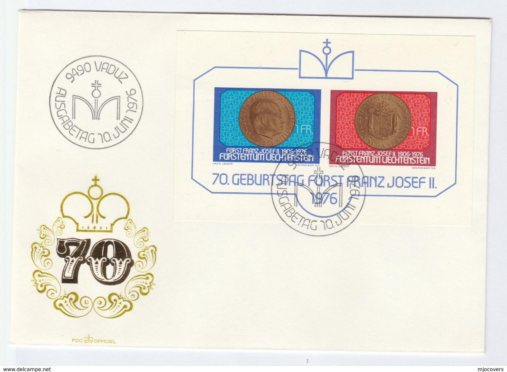 1976  LIECHTENSTEIN  FDC Miniature Sheet COIN Stamps Cover Royalty - Münzen