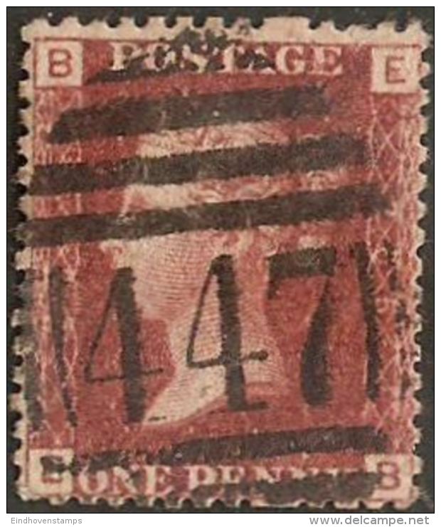 Great Britain 1858 1 D Red, Plate 205 Alph. EB Cancel 447 Leeds - Gebraucht