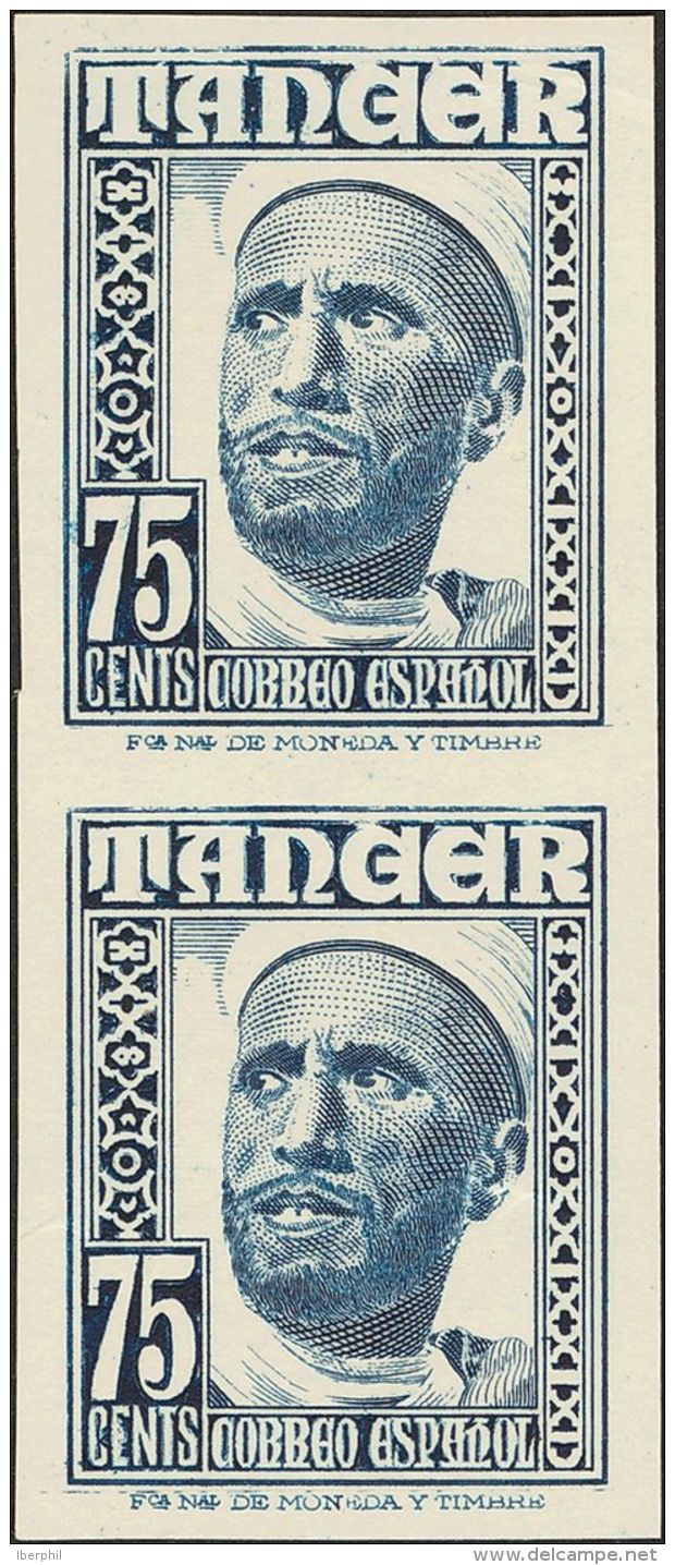 (*) 160s(2) 1948. T&aacute;nger. 75 Cts Azul, Pareja Vertical. SIN DENTAR. MAGNIFICA. (Edifil 2017: 190&euro;) - Spanish Morocco