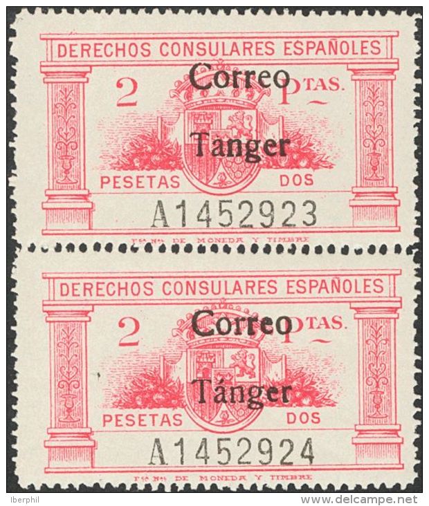 ** 144, 144he 1938. T&aacute;nger. 2 Pts Rosa, En Pareja Con Un Sello Con La Variedad TANGER SIN ACENTO. MAGNIFICO. (Edi - Maroc Espagnol